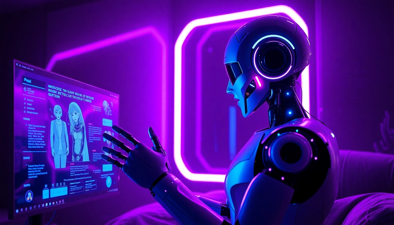 Engaging in an AI sex chat, a sleek robot with glowing eyes provides a lifelike, immersive experience, highlighting the intimacy of AI conversations.