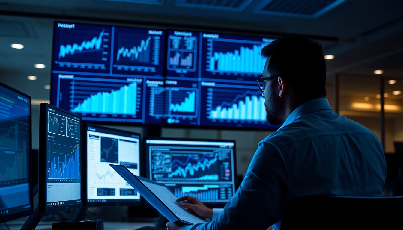Professionals analyzing investment reporting data with financial charts and graphs for market
