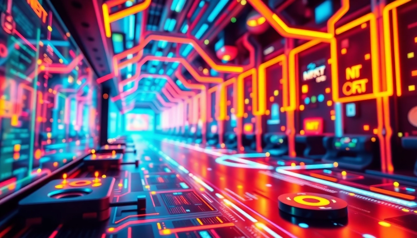 Blockchain and NFT Technology News insights shown on digital screens with futuristic digital
